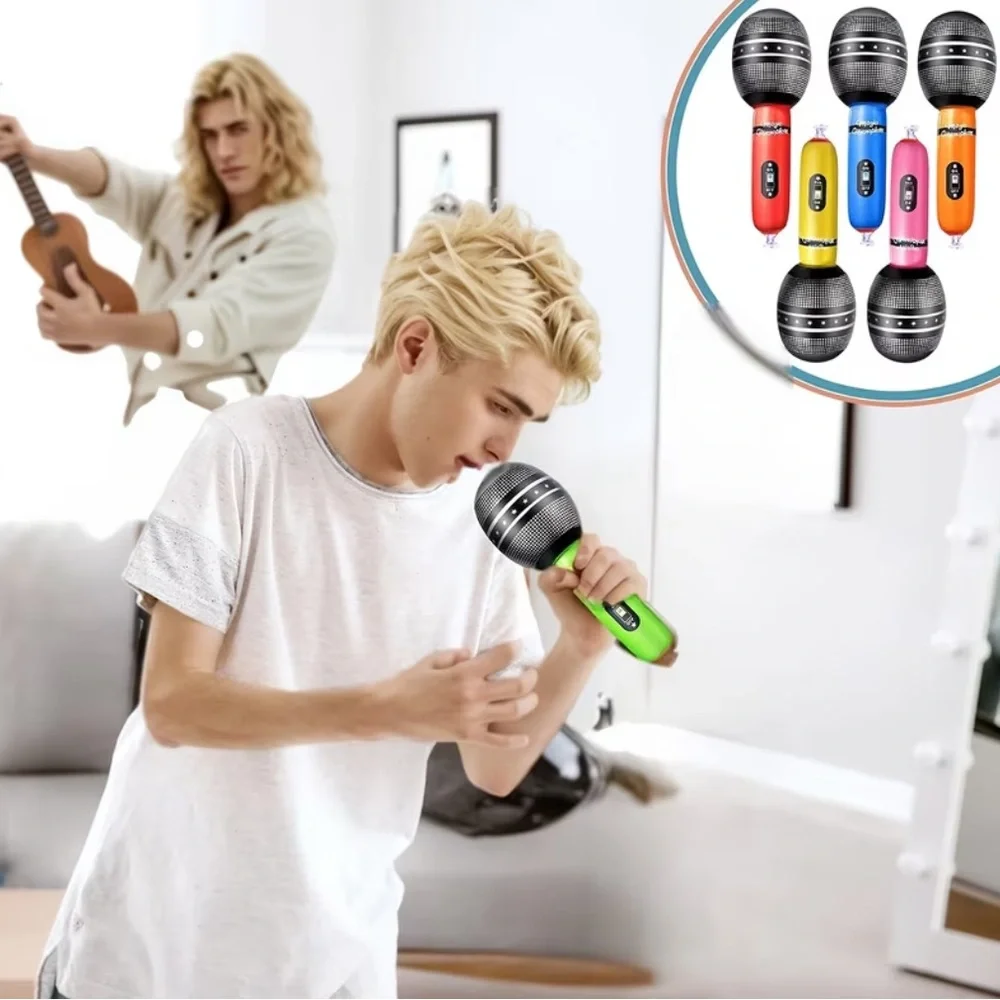 6 Colorful Inflatable Toy Microphone Set Blowup Karaoke Mic Birthday Beach Party